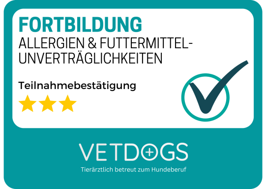 Zertifikat über Fortbildung zu Allergien und Futtermittelunverträglichkeiten, drei Sterne.