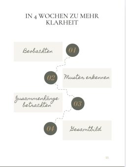 Grafik im Futtertagebuch Grafik zum 4-Wochen-Ablauf im Futtertagebuch – Beobachten, Muster erkennen, Zusammenhänge betrachten, Gesamtbild